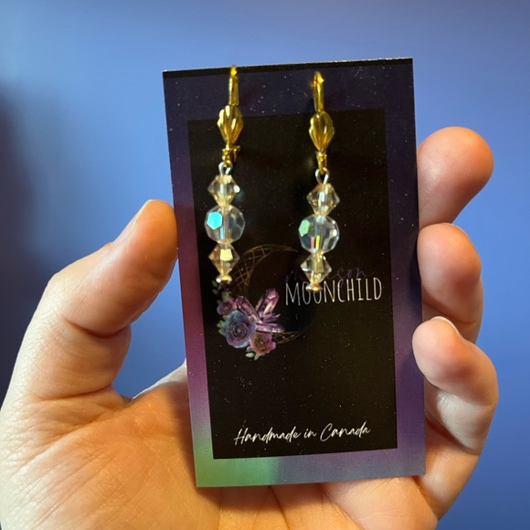 Swarovski Gold Earrings, Handcrafted Genuine Swarovski Crystal Bridal Earrings - Picture 2 of 14